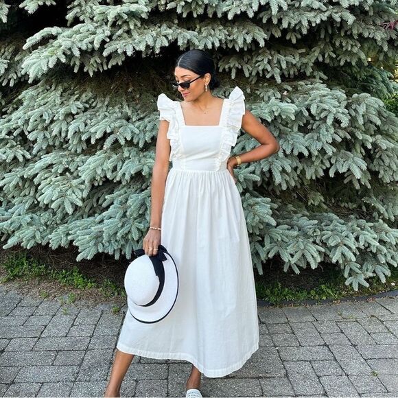 H&M Poplin Cream Dress Open Back New - Picture 1 of 3